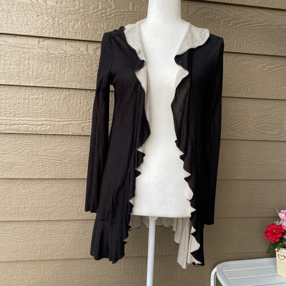 Matty M Rayon hooded Ruffled Trim Open Cardigan size Small - Picture 2 of 8